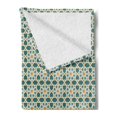 thumbnail image 2 of Teal Soft Flannel Fleece Throw Blanket, Moroccan Interlacing Star Pattern Ornamental Mosaic Design Traditional, Cozy Plush for Indoor and Outdoor Use, 50" x 60", Teal Marigold, by Ambesonne, 2 of 5