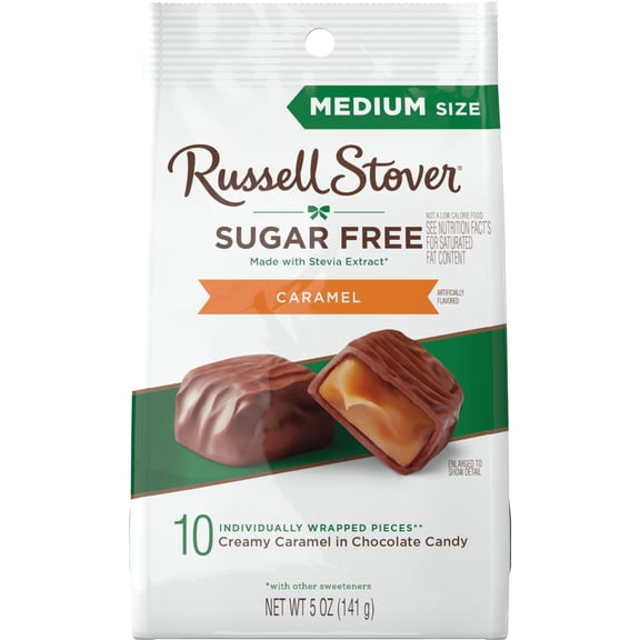 RUSSELL STOVER Sugar Free Caramel Chocolate Candy, 5 oz. bag