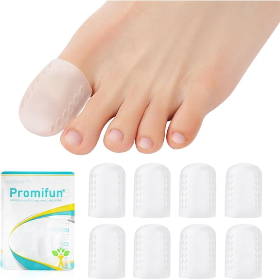 Promifun Gel Toe Protectors for Women and Men Caps Silicone Toe Covers Corns Calluses Blisters Relief,16 Count,Size L,Clear