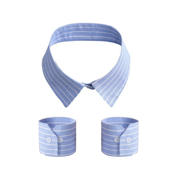 Conjunto de 3 piezas con cuello y puños falsos a rayas azules para mujeres y hombres
