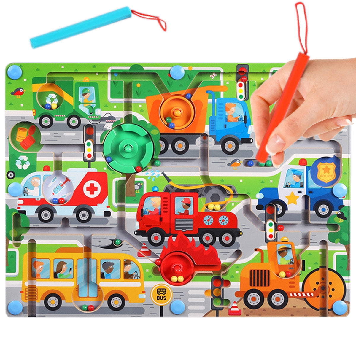 Maze Board Game Wooden Color Pen Driving Puzzle Toys