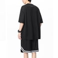 thumbnail image 4 of VBVC Men's 2 Piece Drawstring Basketball Tracksuit,Raglan Sleeve T-Shirt and Striped Hem Shorts Set For Men,Black,M-4XL, 4 of 6