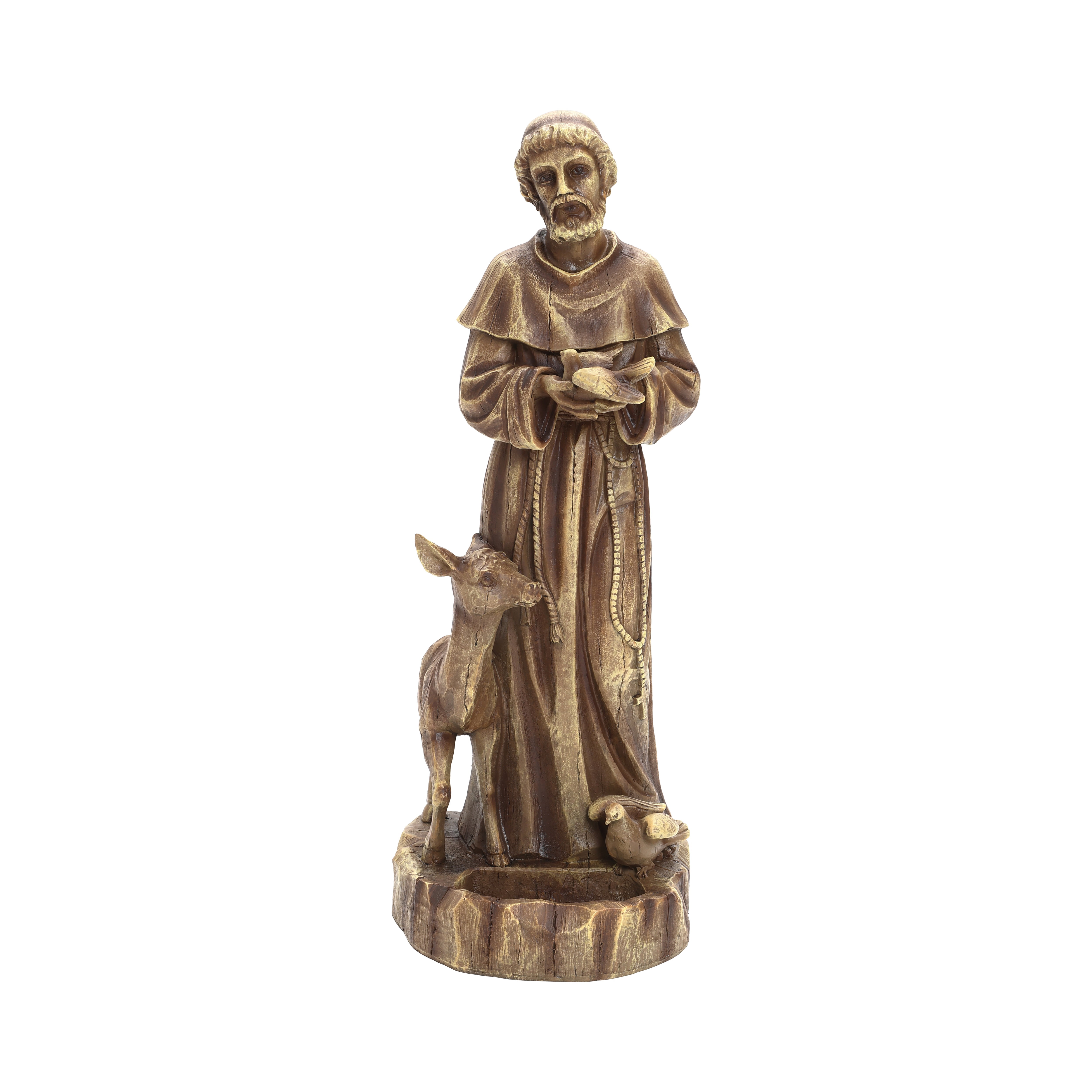 LuxenHome Saint Francis Garden Statue, 25'' Fiber Stone Brown Religious Garden Sculpture, Catholic St. Francis Statue for Patio, Yard, Home, Outdoor Sculptures Decorations