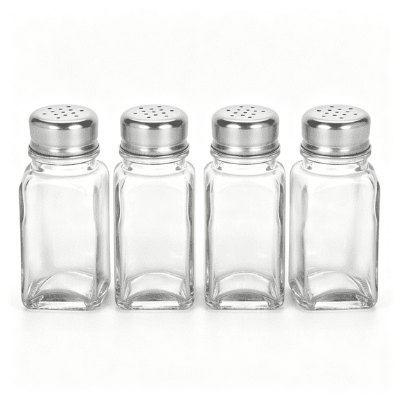 4 Piece Glass Spice Shaker Set, Clear Salt Pepper Containers with Lids for Kitchen