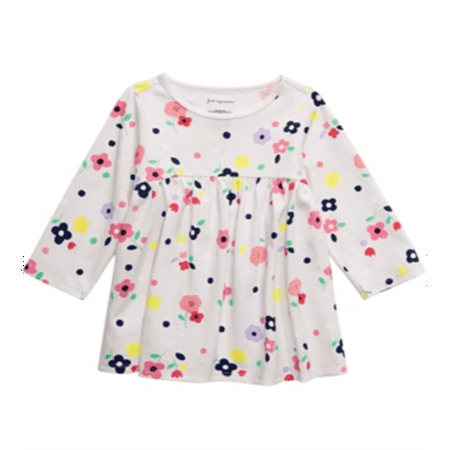 

First Impressions Baby Girl s Cotton Long Sleeve Floral Print Tunic Gray Size 3-6 Months