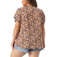 thumbnail image 4 of Women's Plus Tops Floral V Neck Tulip Sleeve T-Shirt Tee Summer Top 3X Yellow Pink, 4 of 6