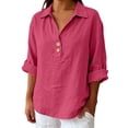 thumbnail image 6 of IMENGL Long Sleeve Shirts for Women Casual Linen 2026 Loose Fit V Neck Button Down Cute Solid Summer Beach Soft T-Shirt Women's Basic Tee Long Sleeve Tops,Red, 6 of 8