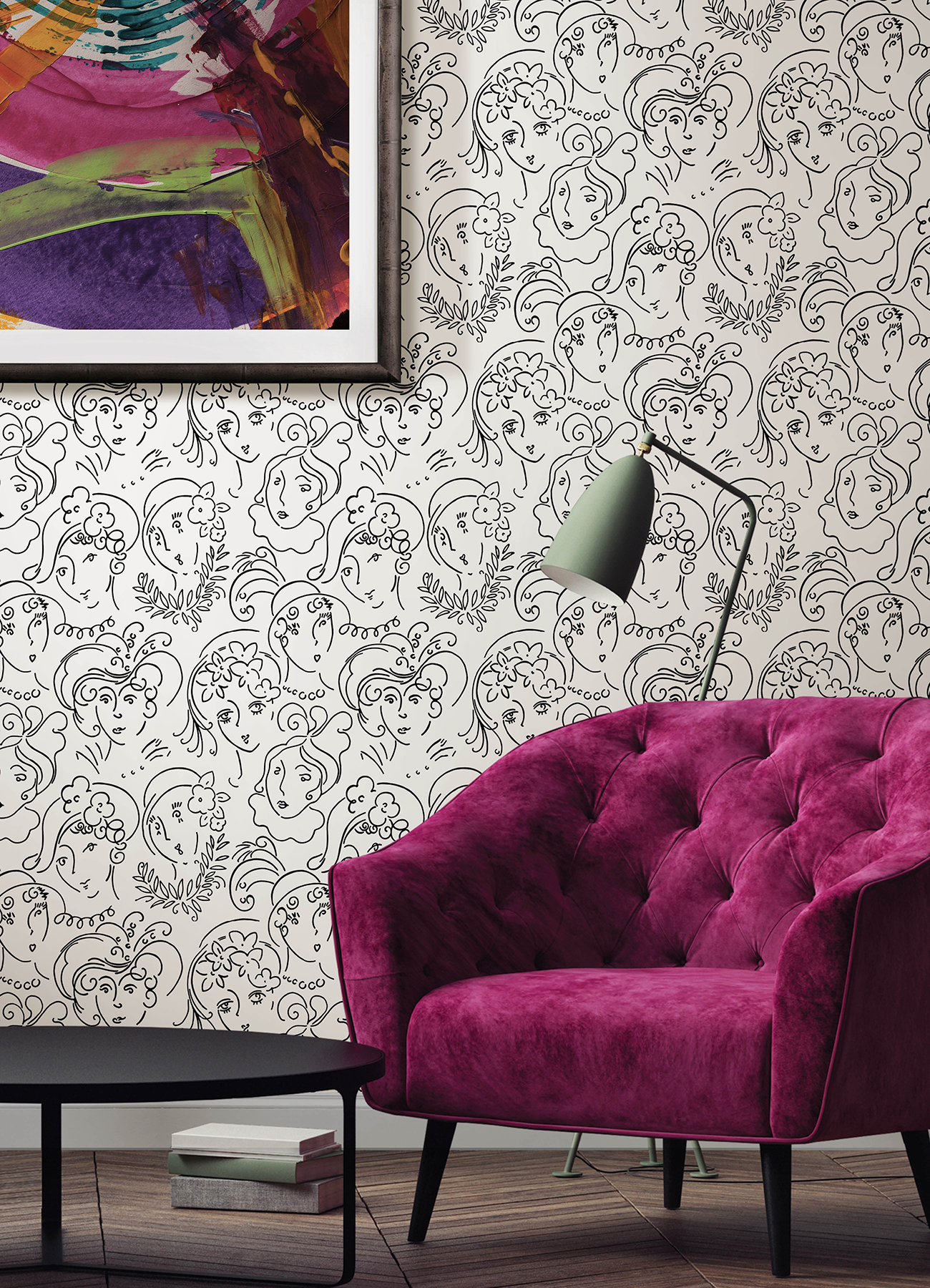 NuWallpaper Lovely Ladies Who Lunch Black Novelty Peel & Stick Wallpaper