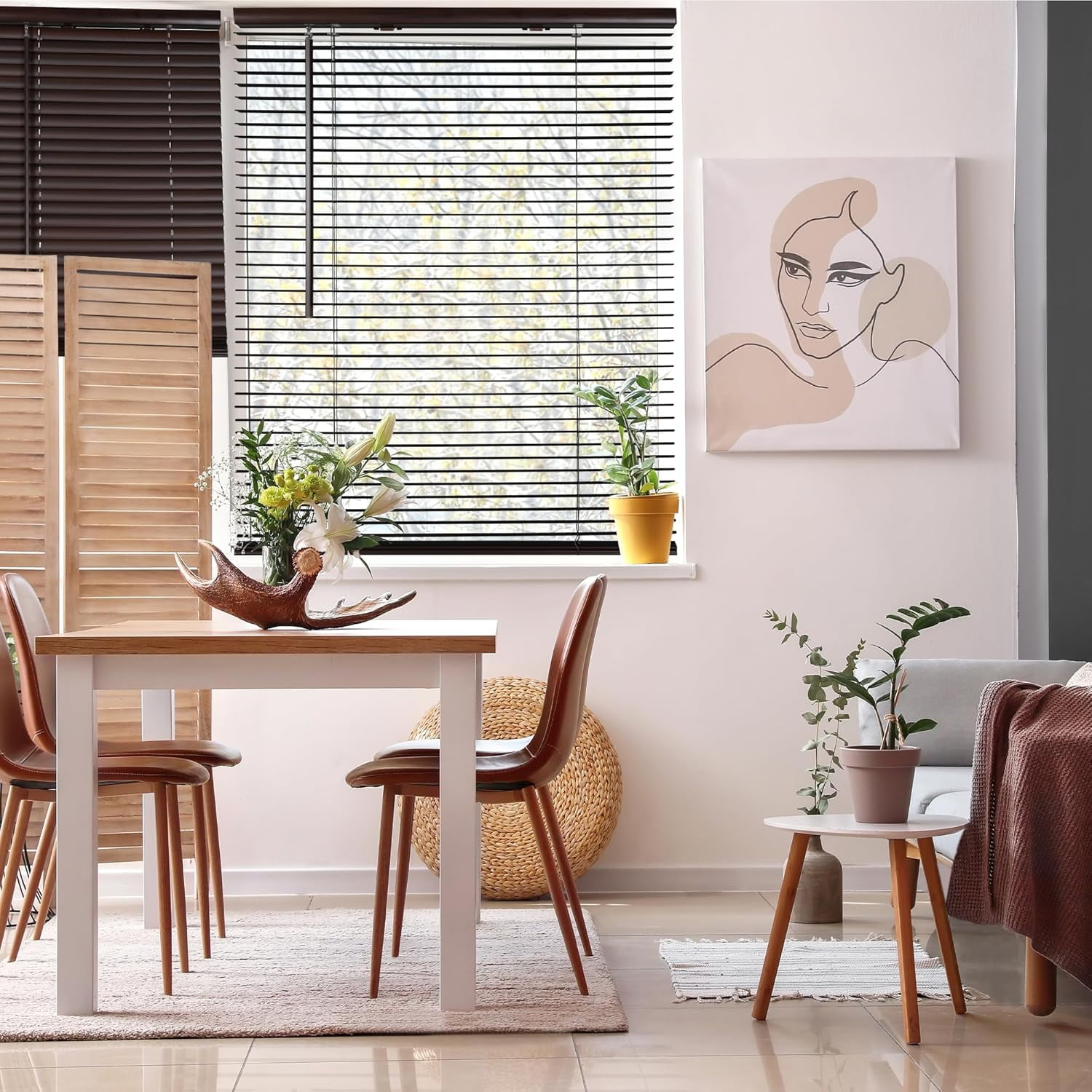 CALYX INTERIORS Room Darkening Vinyl Mini Blinds, Cordless, 1" Slat, 34.5" W x 48" H, Mahogany