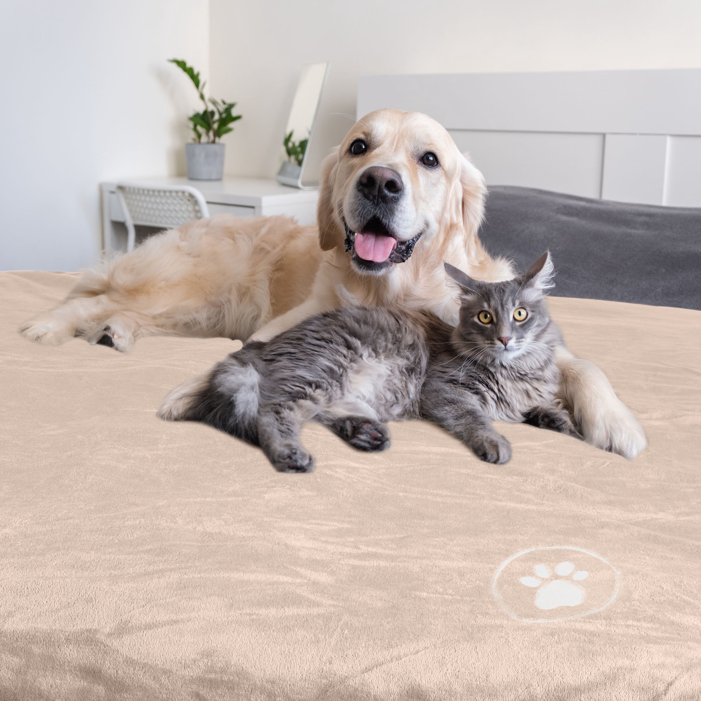 PETMAKER Dog Blanket - 60x80in Sherpa Blanket for Bed, Couch, or Car (Tan)