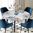 thumbnail image 5 of Elastic Fitted Round Tablecloth, Blue Coastal Waterproof Stretch Table Cover for 55"-60" Tables, Starfish Eucalyptus Leaves Ocean Conch Shells Washable Outdoor Tablecloths for Patio, Picnic, Camping, 5 of 9