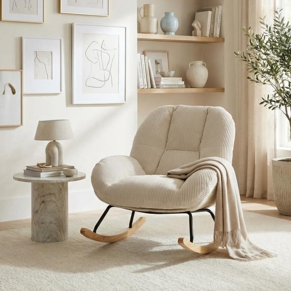 Homy Casa Fabric Upholstered Accent Chair with Curved Back, Lounge Chair for Living Room, Bedroom, or Reading Corner, Warm Beige