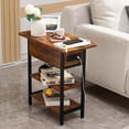 thumbnail image 6 of End Table with Charging Station, Flip Top Side Table for Living Room, Bedroom, Narrow Nightstand Bedside Table with Storage Shelves, Berry Brown, 6 of 10