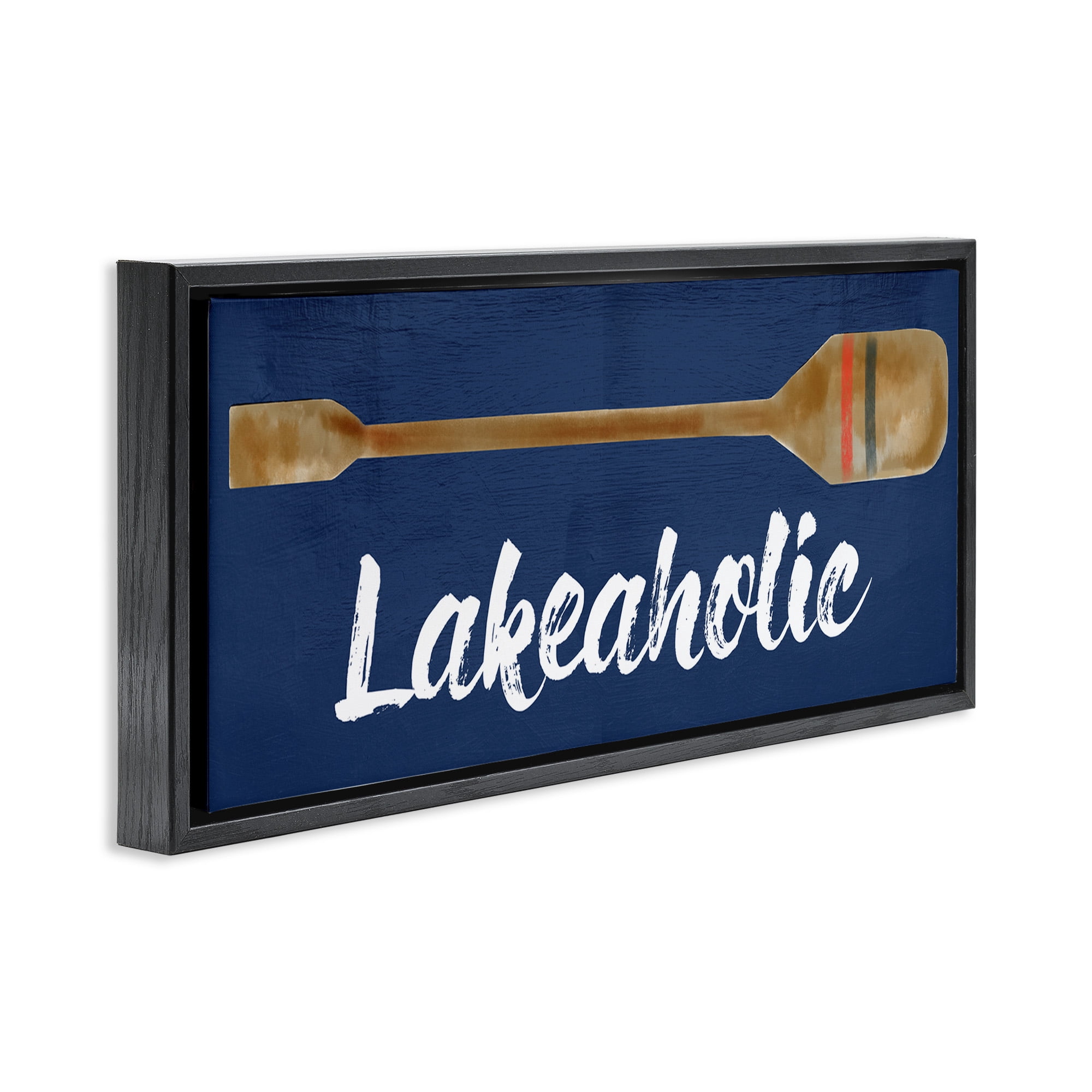 Stupell Industries Lakeaholic Boat Oar Inspirational Painting Black Floater Framed Canvas Art Print Wall Art, 25 x 11