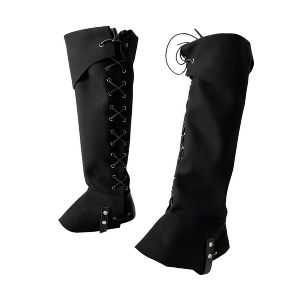 2 Piezas Cubiertas de Botas Pirata PU para Cosplay Medieval Gaiteras Steampunk Estilo Caballero Ajustable Adecuadas para Presentaciones Teatrales Negro