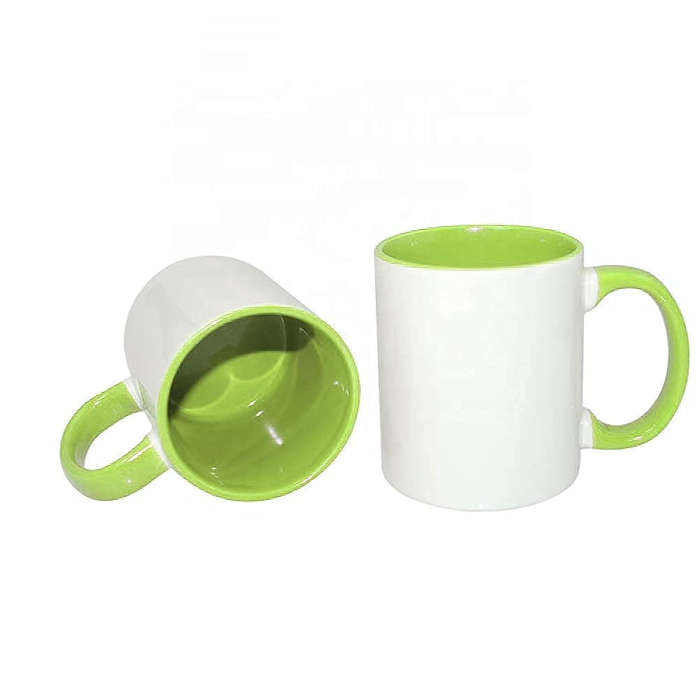 MR.R 11oz Set of 6 Sublimation Blanks Dishwasher Ceramic Coffee Mugs with Green Color Mug Inner and Handle Drinking Cup Mug For Milk Tea Cola Water