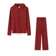 thumbnail image 3 of Glookwis Women Hooded Neck Pjs Baggy Tracksuit Loose Fit Sweatshirt Lounge Sets Hoodies Plain Pajamas Sleepwear Claret XXL, 3 of 3