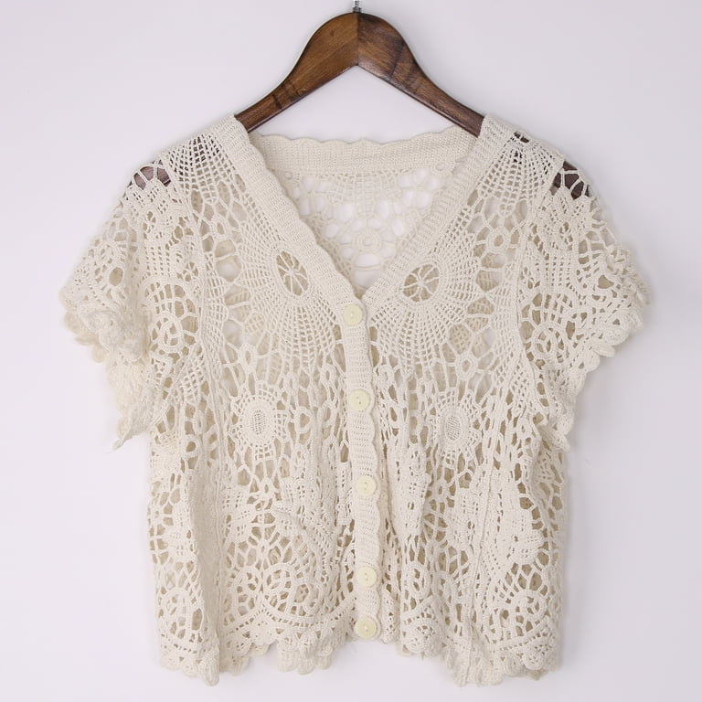 Lace Half Sleeve Cardigan Women Short Sleeve Lace Shrug Hollow