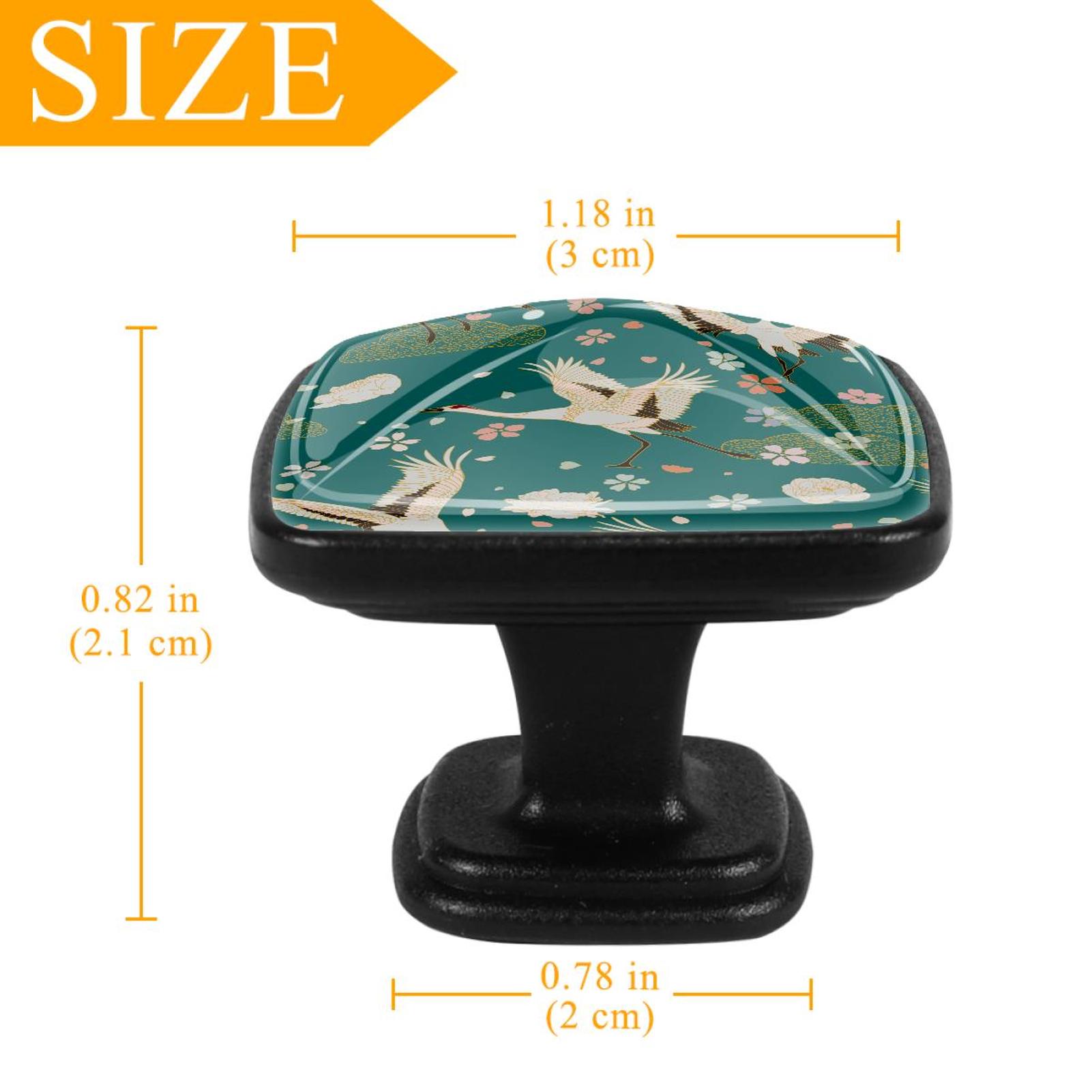 4 Pcs Cabinet Handle Drawer Pulls Red-Crowned Crane Knobs with Screws Square Furniture Office Cabinet Knob Decoration