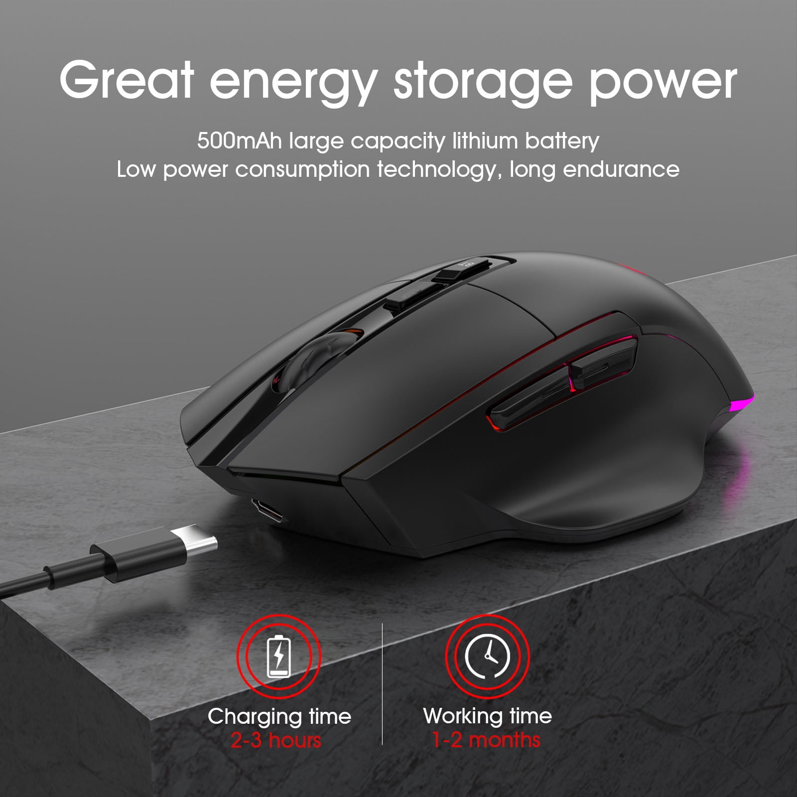 VEGCOO Wireless Gaming Mouse, C30 Silent Click Wireless Rechargeable Gaming