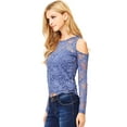 thumbnail image 2 of Ambiance Women's Juniors Long Sleeve Lacey Crop Top (M, Blue), 2 of 3