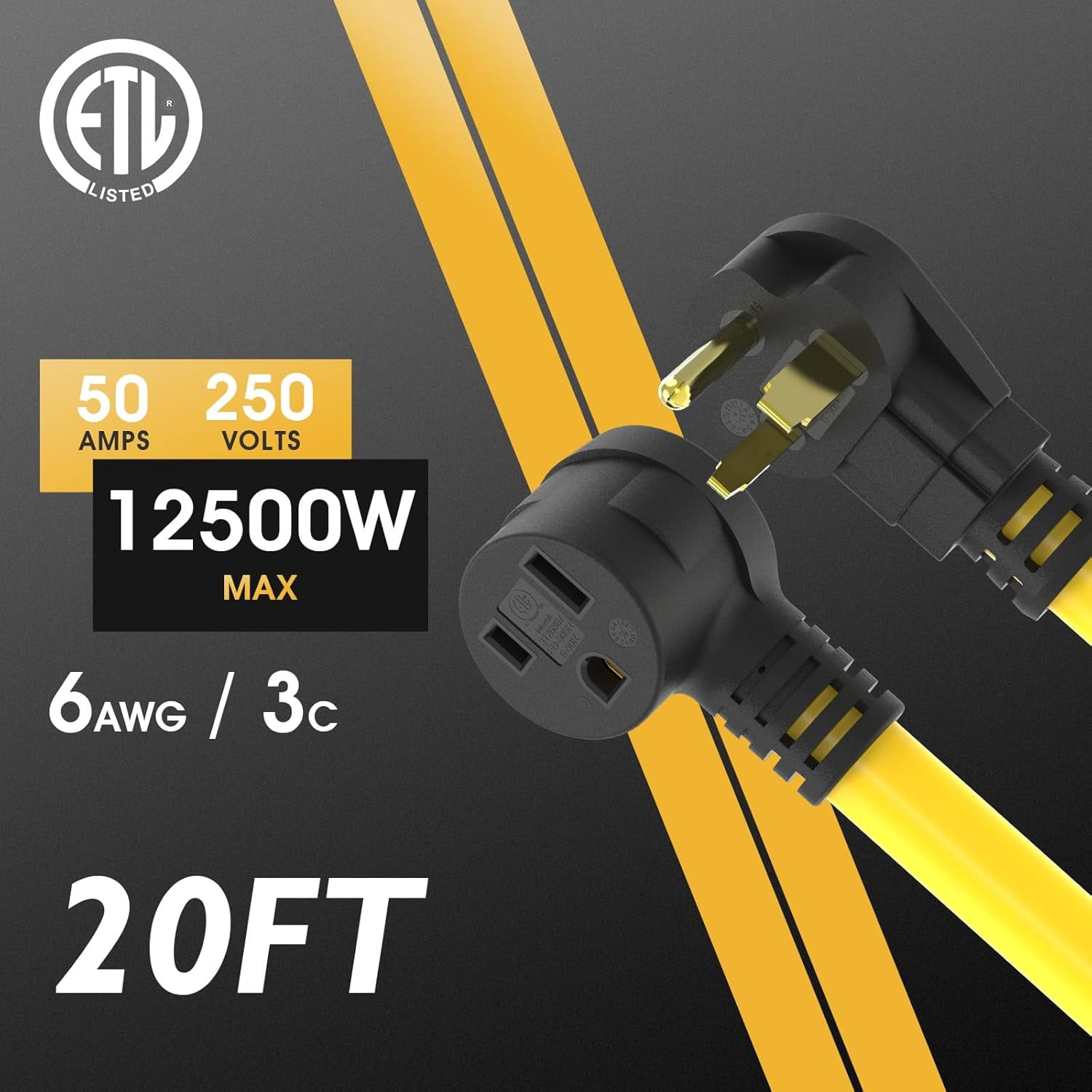 TOOLIOM 20FT Welder Extension Cord 6AWG 6-50P to 6-50R Power Extension Cord for Welding Machines with ETL Approved