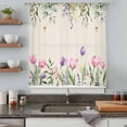 thumbnail image 4 of Pink Tulips Semi Sheer Curtains Drapes for Living Room,Bedroom,French Doors Window 45 Inches Long,Spring Floral Green Eucalyptus Leaves Rustic Rod Pocket Chiffon Curtain Drapery Voile Draperies Panel, 4 of 8