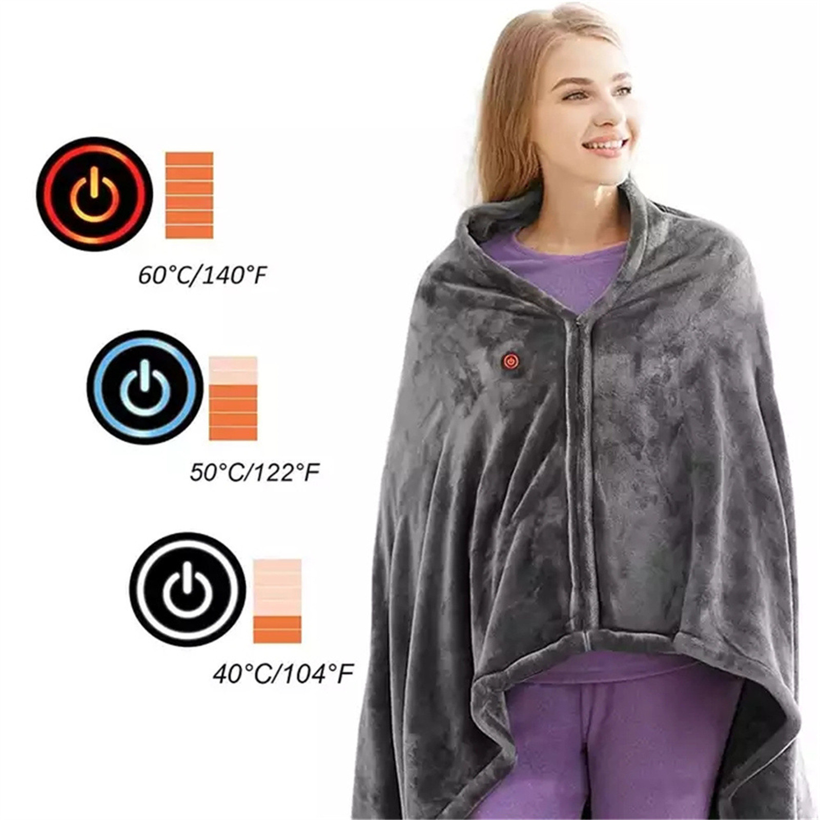 Cordless Heated Blanket, USB Battery Powered Wearable Throw with 3 Heat Settings, Portable Electric Heating Shawl for Outdoor Camping, Travel, Stadium Events