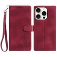thumbnail image 7 of Case for iPhone 13 Pro Max, Girls Women PU Leather Wallet Case Kickstand Wrist Strap Embossed Credit Card Slots Full Body Protection Magnetic Clasp Folio Flip Case for iPhone 13 Pro Max, Winered, 7 of 7