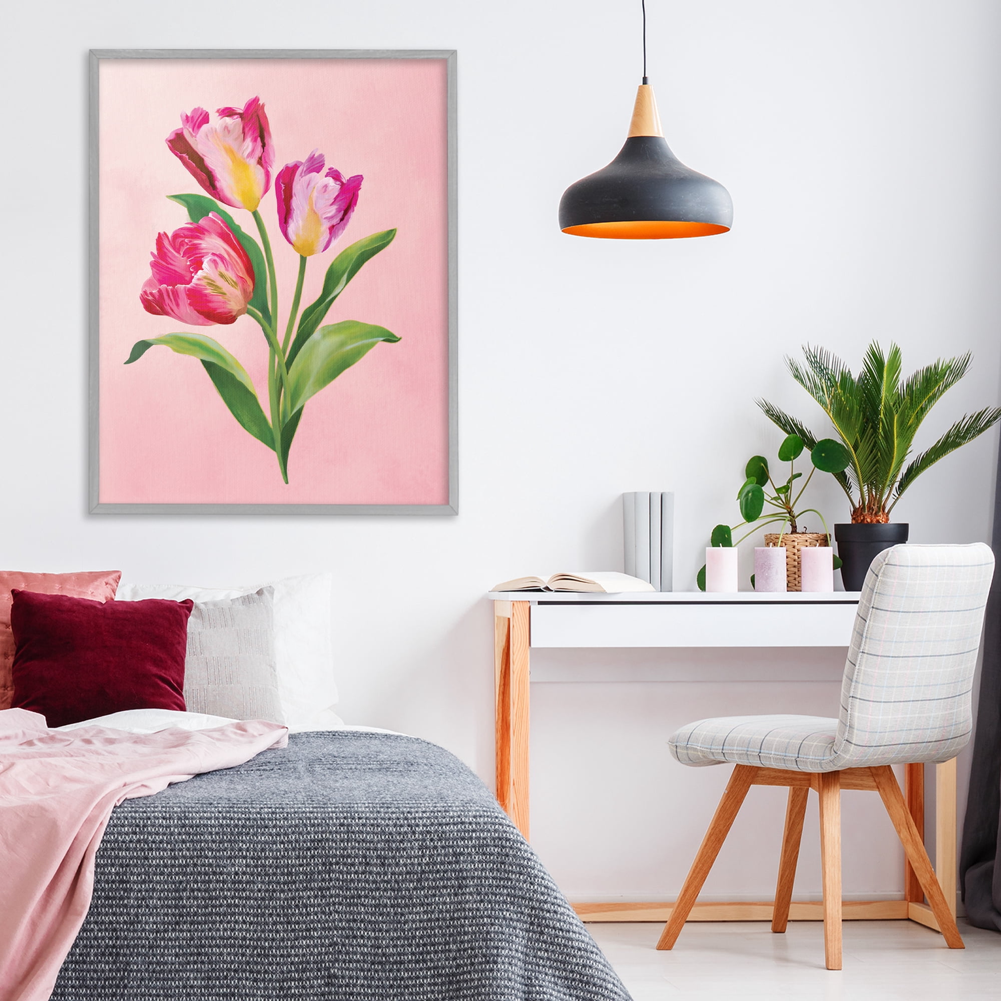Stupell Industries Vibrant Magenta Tulips Gray Framed Giclee Art, design by Diane Neukirch