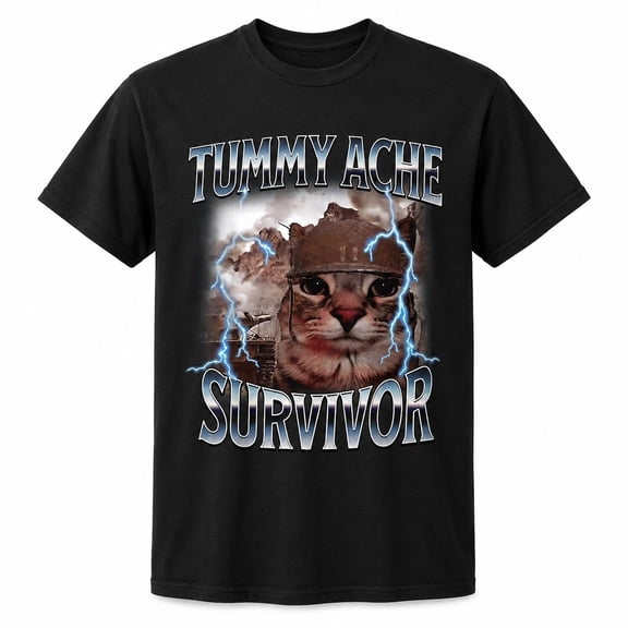 Tummy Ache Survivor Funny Cat Graphic T-Shirt, Unisex Classic Fit