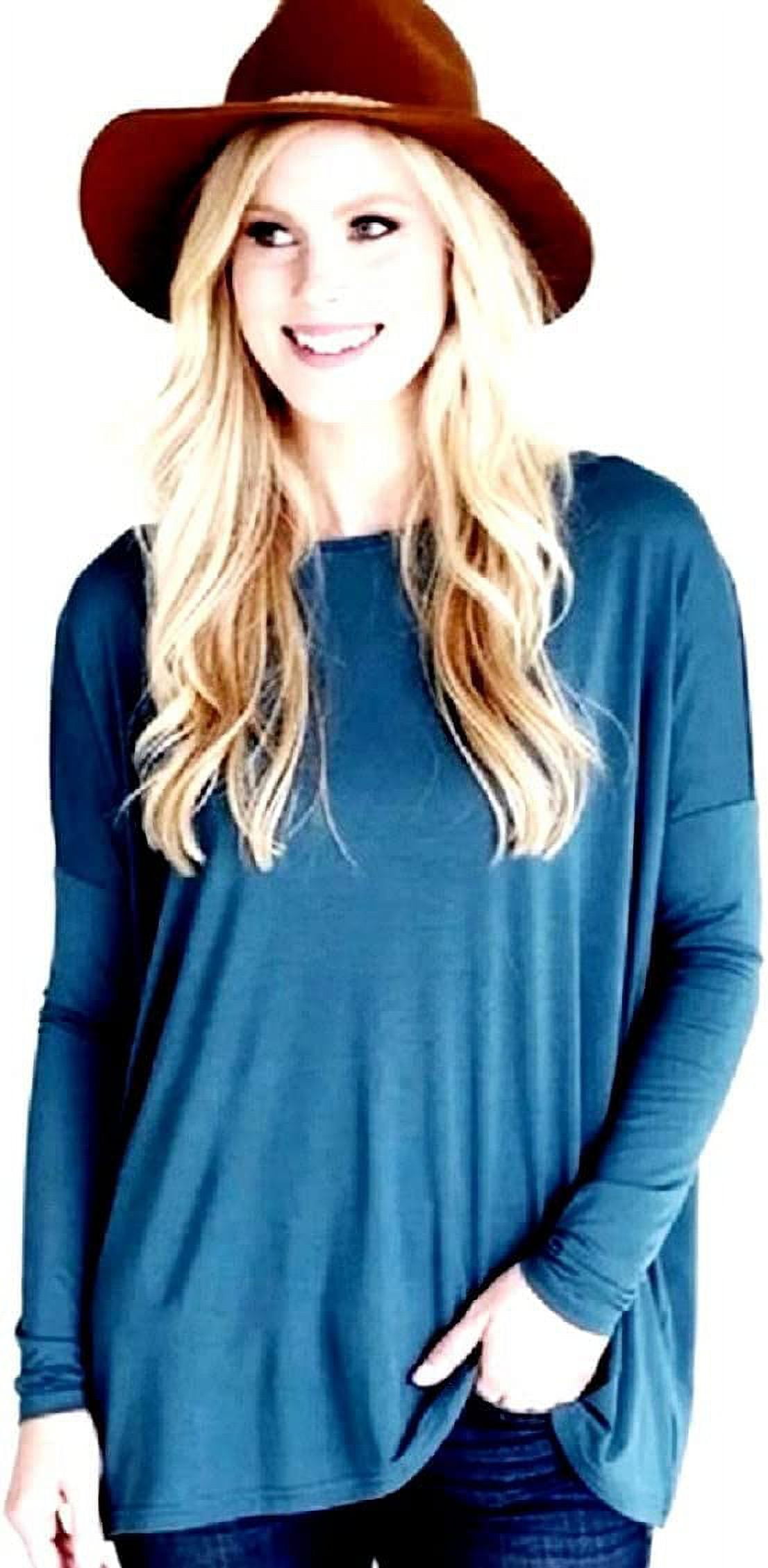 Women's Oversized Boat Neck Top - Soft Loose Fit Blouse With Drop Shoulder In Long & 3/4 Sleeves