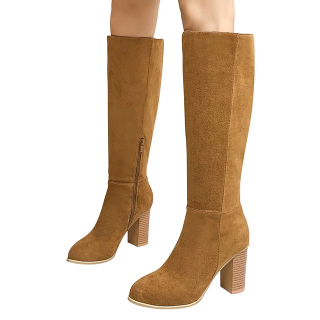 Styesk Bottes pour Femmes Fermeture Éclair Latérale Tissu Talon Épais Bout Rond Talons Hauts Mode Bottes Hautes de Travail pour Femmes
