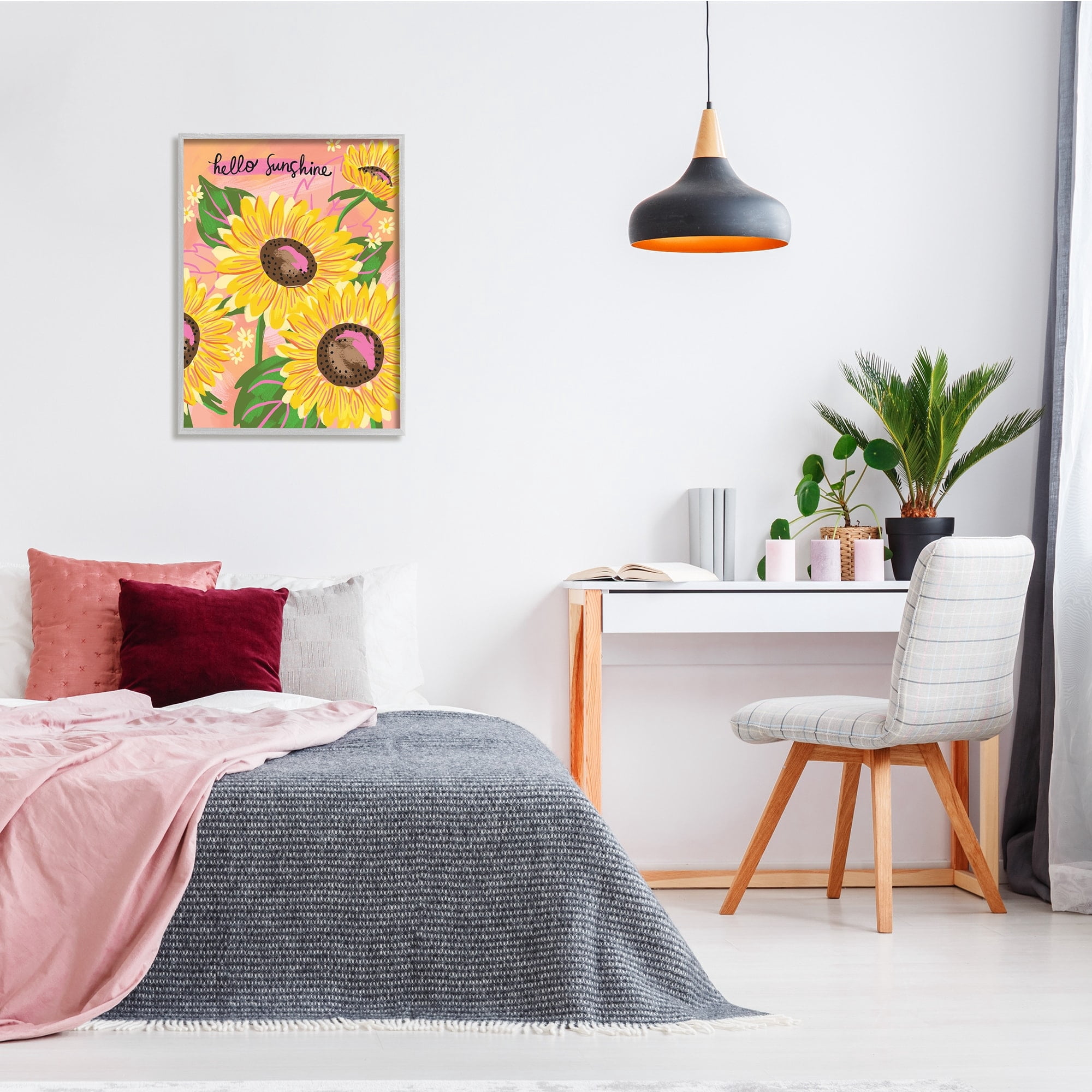 Stupell Industries Hello Sunshine Sentiment Blushing Yellow Sunflowers Small Daisies, 24 x 30, Design by Deborah Curiel