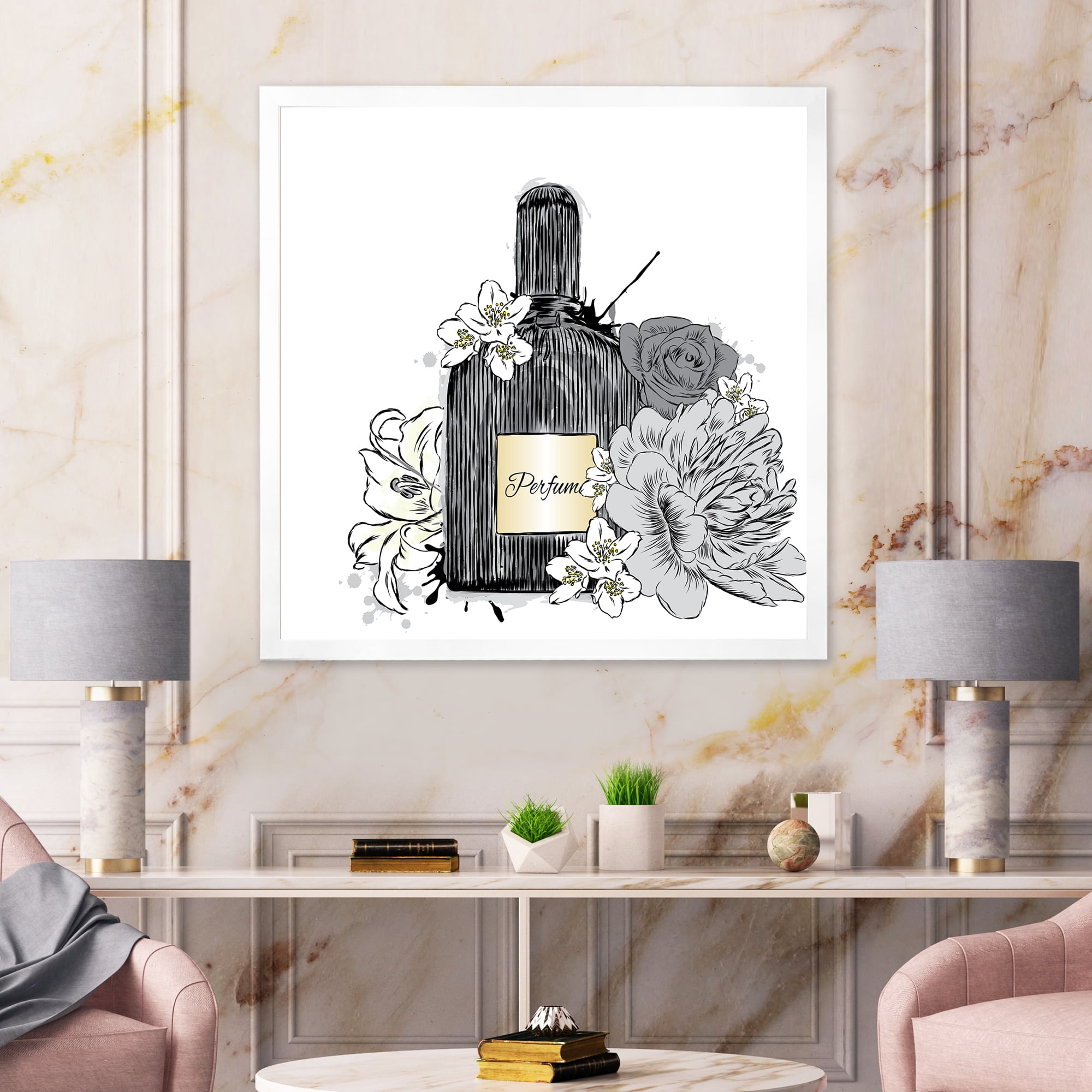 Designart 'Bouquet of Flowers and Perfume Bottle III' Traditional Framed Art Print