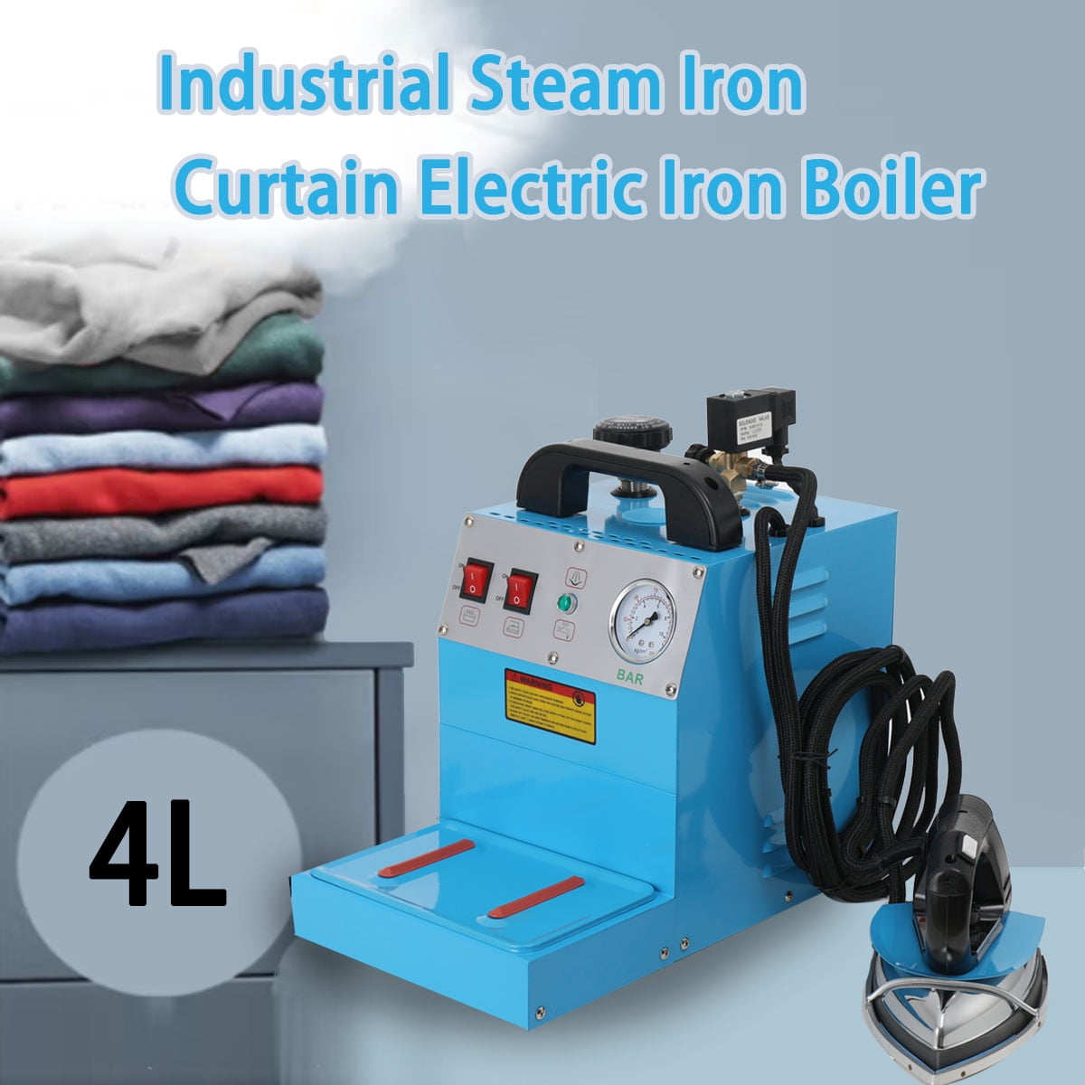 SUDEG 110V Industrial Steam Iron & Boiler Station, 1600W Curtain Electric Iron Boiler, 4L Professional Ironing System with Adjustable Steam & Temperature for Clothing Stores, Laundry, Factories
