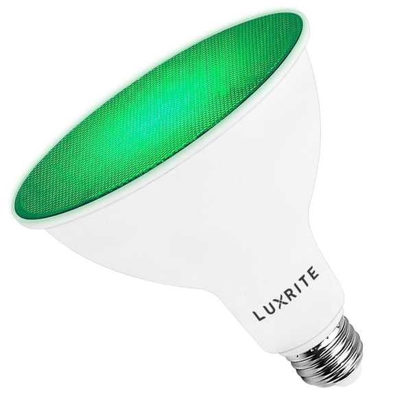 Luxrite LED PAR38 Flood Green Light Bulb, 8W=45W, Damp Rated, UL Listed, E26 Base, Indoor Outdoor, Decoration