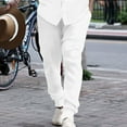 thumbnail image 5 of WREESH Men's Cotton Linen Pants Casual Elastic Waist Stripe Pocket Panel Trousers Pants White, 5 of 6