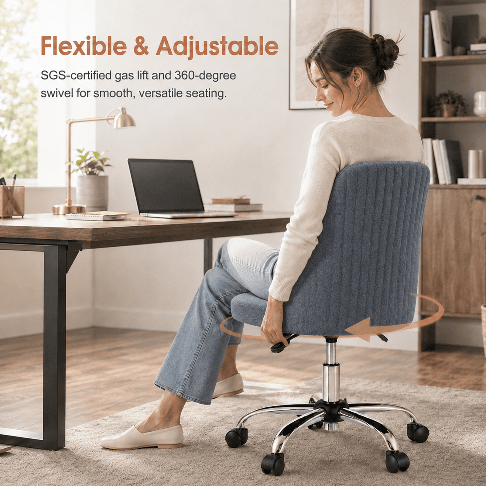 Alvantor Comfy Office Chair, Adjustable Swivel Desk Chair with Wheels, Wide Seating, Modern Fabric Vanity Chair
