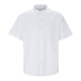 thumbnail image 3 of BOBOGOJP Men's Linen Shirts Wrinkle Resistant Short Sleeve Button Front Shirt,White L, 3 of 5