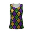 thumbnail image 4 of Xecao Mardi Gras Shiny Green Purple print women's scoop neck, loose-fit workout tank tops for the gym., 4 of 9