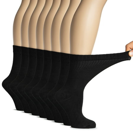 

Hugh Ugoli Women s Bamboo Diabetic Crew Socks Thin Loose Fit Soft Wide Stretchy Seamless Toe 4 Pairs Black Shoe Size: 9-12