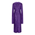 thumbnail image 5 of LYEAA Elegant Dresses for Women Long Sleeve V Neck Glitter Sequin Mesh Long Dress Flowy Dress Solid Color Evening Gown Cocktail Dress Fashion Dress Ruched Dress Purple L, 5 of 5