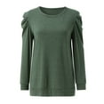 thumbnail image 4 of Women Autumn Winter New Loose Round Neck Pleated Long Sleeve Solid Top Shirt Women Running T Shirt Running Tee Shirts Women Long Sleeve for Women Tops Women Casual Shirts Summer Womens Turtleneck, 4 of 6