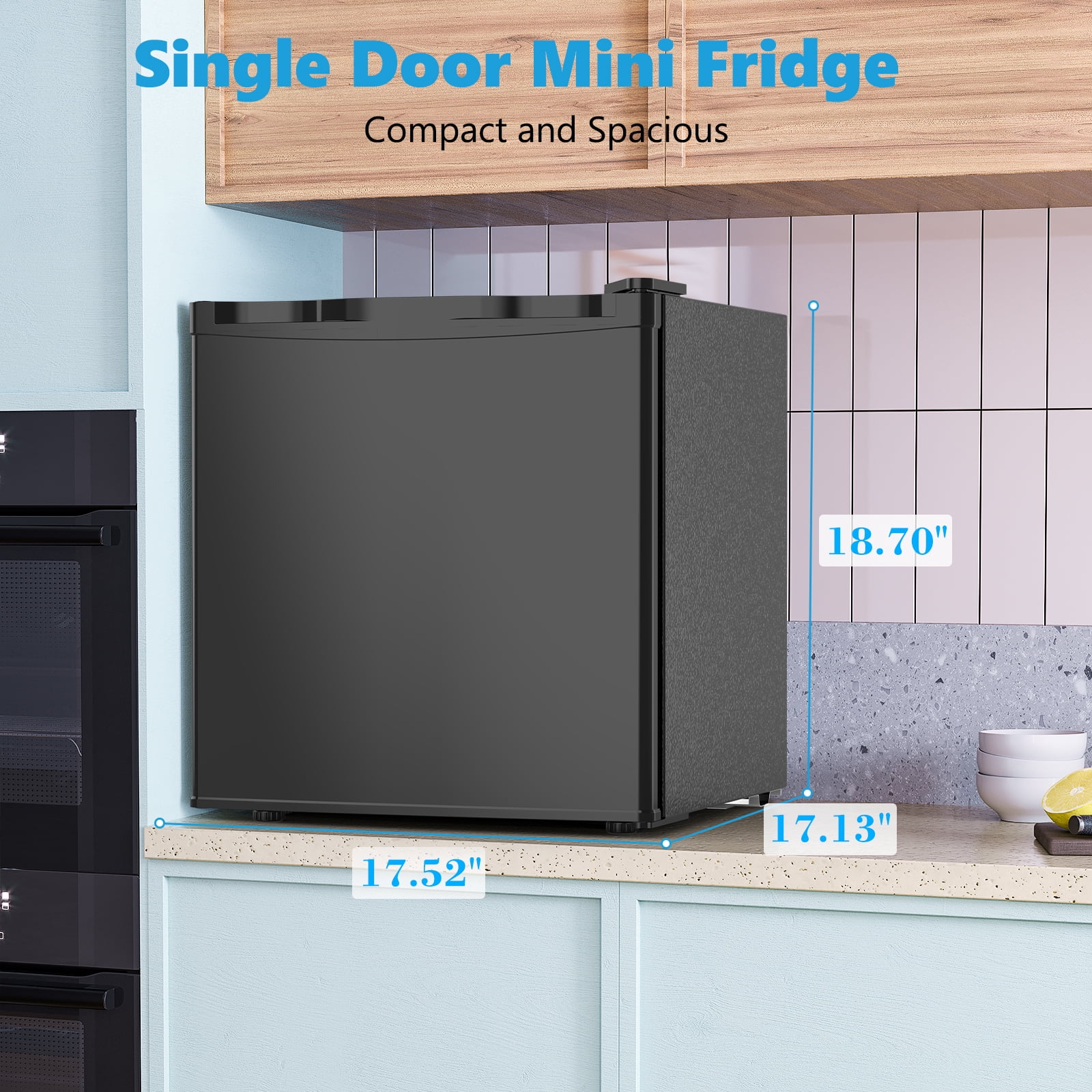 CRZOE 1.6 Cu.ft Mini Fridge with Freezer, Compact Single Reversible Door Refrigerator, Adjustable Thermostat, Ultra Quiet, Energy Efficient for Office, Dorm, Bedroom, Apartment -Black