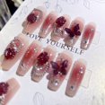 thumbnail image 1 of Y2k Nails 3D Rose Butterfly Designs Gradient Pink Fake Nails Press On Long Ballet False Nails Pearl Diamond Full Cover Nail Tips, 1 of 4