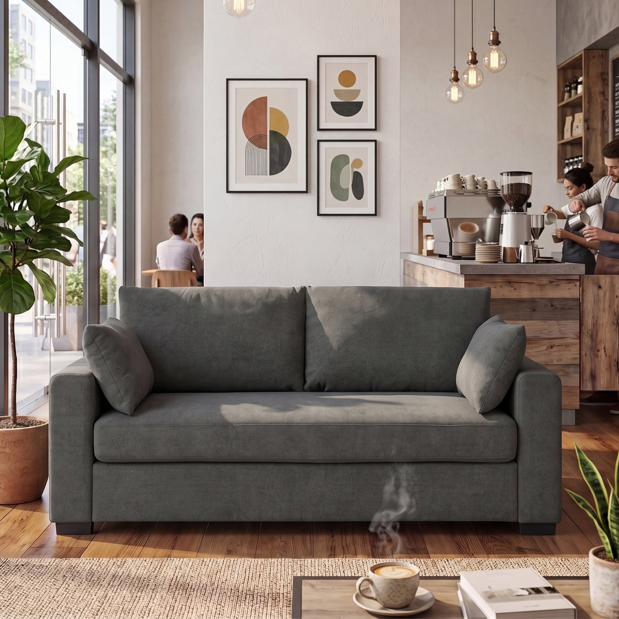 Aukfa 79" Modern Upholstered Sofa Couch 3 Seat Sofa for Living Room Bedroom, 2 Pillows, Chenille, Gray
