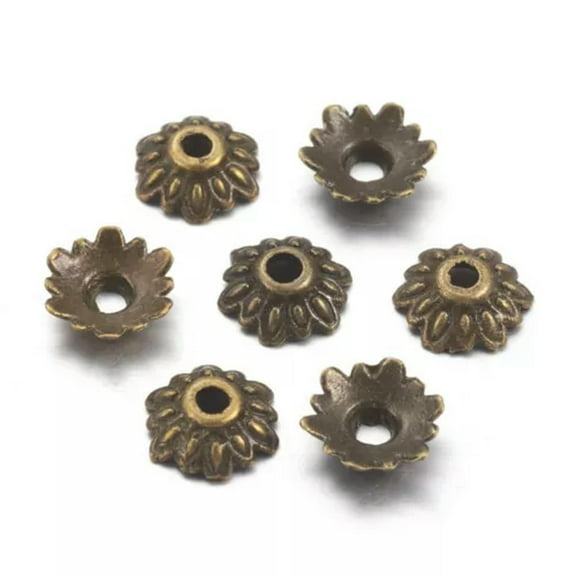 U8MO Metal Beads Caps 8mm Antique Bronze Bulk Floral Findings Jewelry Supplies 100 -100pcs
