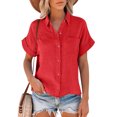thumbnail image 2 of YEJIMAN Red Oversized Tshirts For Women, Polyester Shirt Women Trendy, Women's Loose Button Long Shirt Cotton Ladies Casual Tops T-Shirt Blouse, 2 of 6