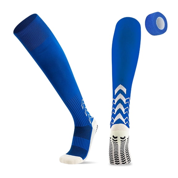 TELOLY 2026 New Knee High Grip Football Socks Non Slip Soccer Socks with 1 Rolls Securing Tape Athletic for Baseball Softball Football for Running Training Gym Hiking